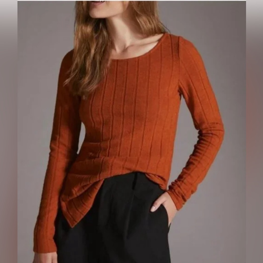 by Anthropologie Orange Ribbed Tunic Sweater